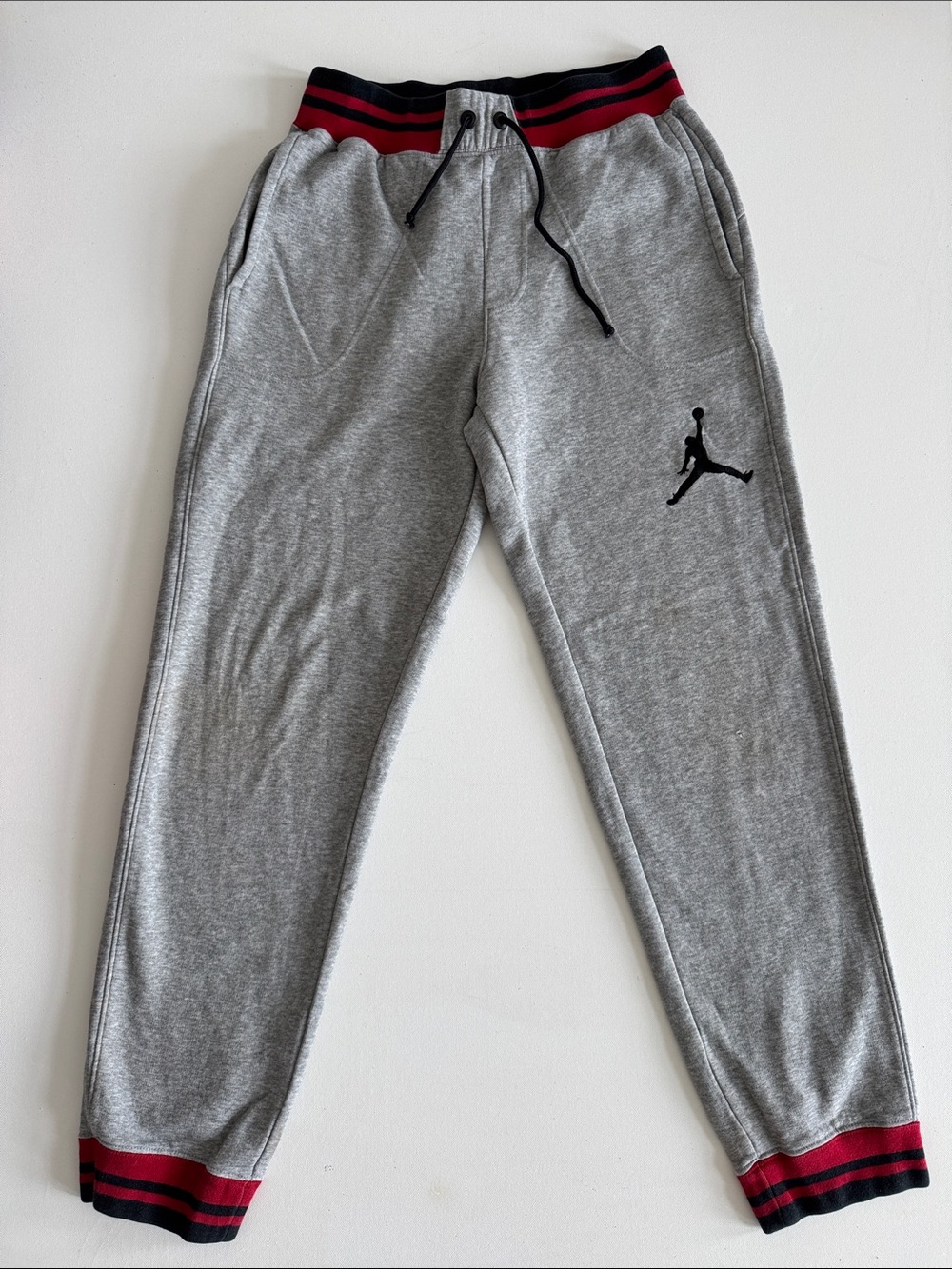Jordan Gray Joggers with Black Jumpman and Red-Trim Waistband